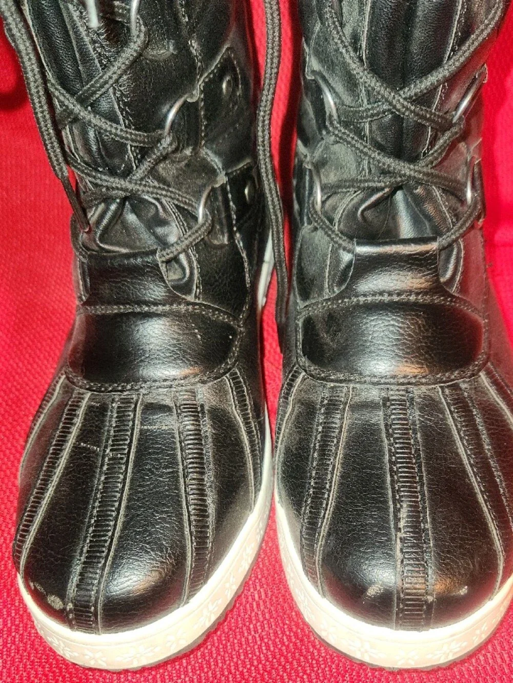 JustFab Black Faux-Fur Lace-Up Winter Boots with White Sole